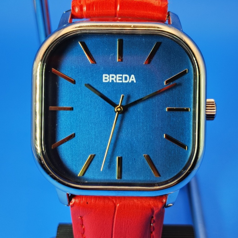 Vintage 2014 Breda Design Blue Square Tank 35mm Women's Quartz Watch New Leather